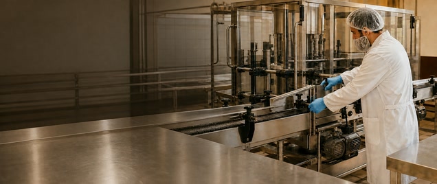 Dolum hattını kontrol eden üretim çalışanı